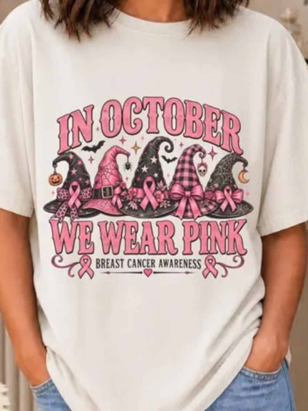 In October We Wear Pink Shirt, Witch Halloween Tee, October Shirt